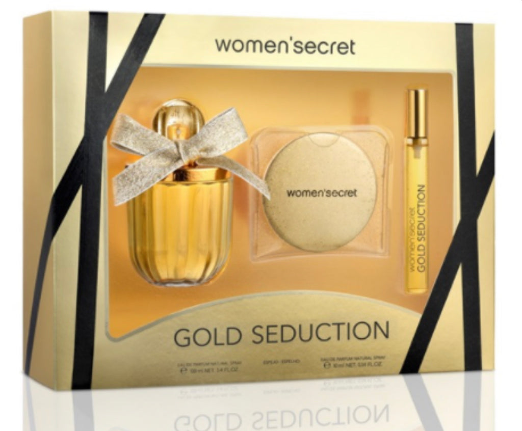 WOMEN'SECRET GOLD SEDUCTION Eau De Parfum Spray 3.4 oz/Spray 0.34oz/Exclusive Mirror