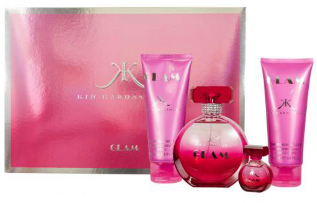 KIM KARDASHIAN GLAM Eau De Parfum 3.4oz/Body Lotion + Shower Gel 3.4oz/Mini