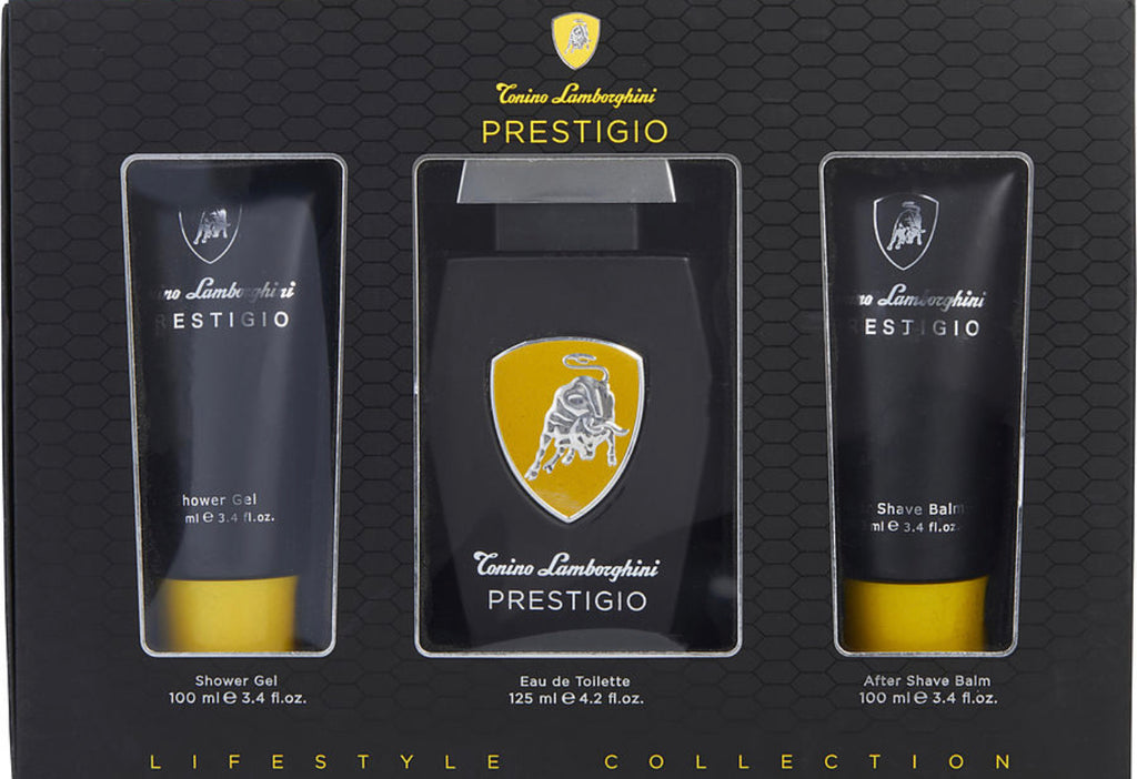 LAMBORGHINI PRESTIGIO Eau De Toilette 4.2oz/Shower Gel + After Shave Balm 3.4oz