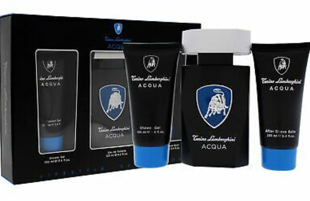 LAMBORGHINI ACQUA Eau De Toilette Spray 4.2oz/ Shower Gel + After Shave Balm 3.4oz