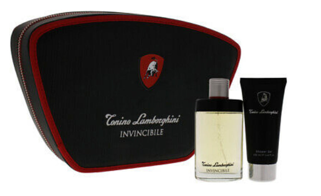 LAMBORGHINI INVINCIBILE Eau De Toilette Spray 2.5oz/Shower Gel 3.4oz/KIT BAG