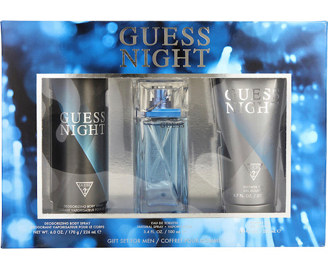 GUESS NIGHT MEN Eau De Toilette Spray 3.4oz/Deodorant Spray/Shower Gel 6.7oz