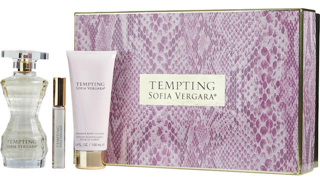 TEMPTING SOFIA VERGARA Eau De Parfum SP 3.4oz/Shimer Body Lotion 3.4oz/Rollerball 0.33oz