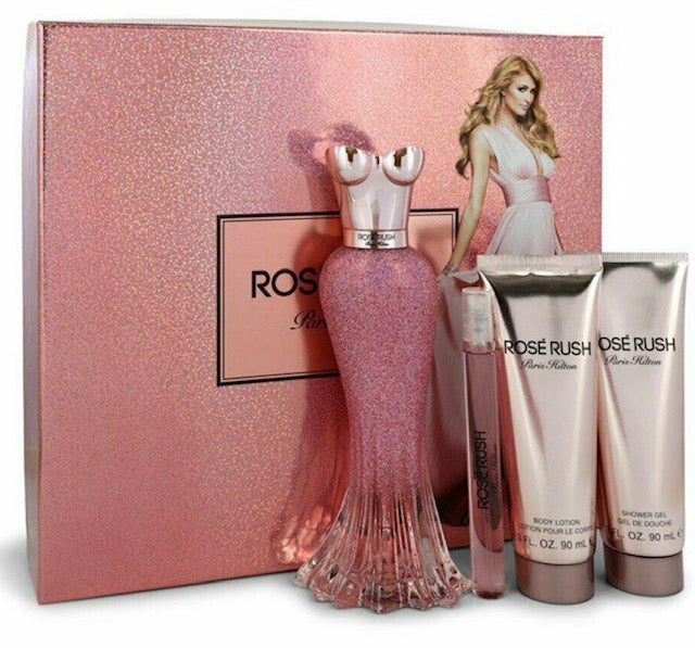 PARIS HILTON ROSE RUSH Eau De Parfum SP 3.4oz/Body Lotion 3oz/Shower Gel 3oz/0.34oz Mini