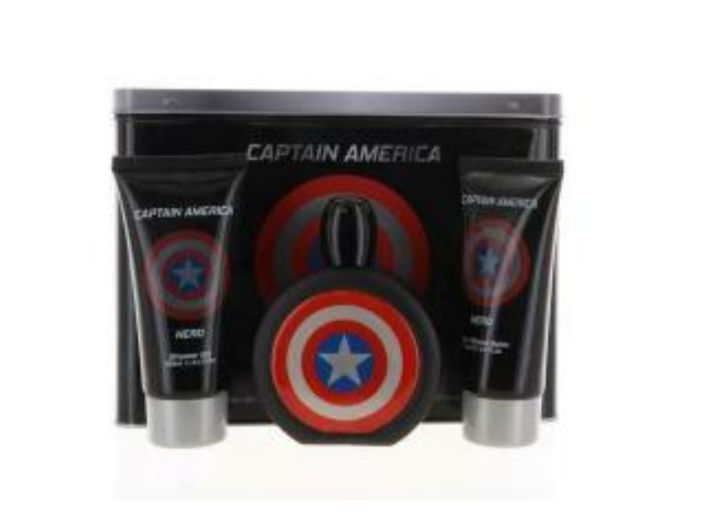 CAPTAIN AMERICA HERO TIN  Eau De Toilette Spray 3.4oz/Sh.Gel+After Shave Balm 3.4