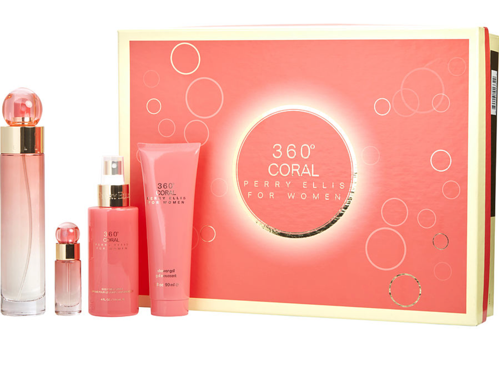 360 CORAL Eau De Parfum 3.4oz/Body Mist 4oz/Shower Gel 3oz/Edp 0.25oz Mini